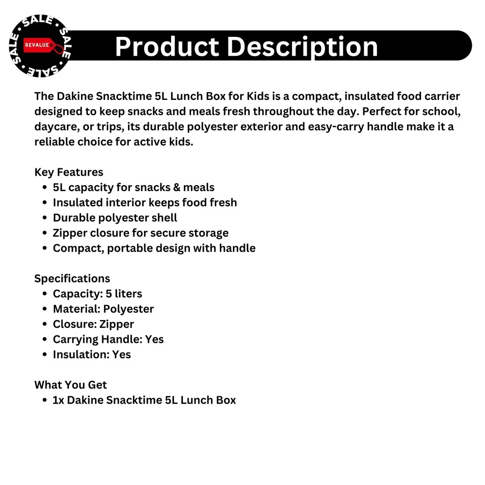 Dakine‎ 5L Snacktime Lunch Box for Kids Insulated Compact Food Carrier